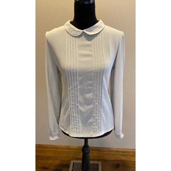 Jonathan Martin Blouse Sz 13 / 14 Fitted Sheer Gray Peter Pan Collar Button Back - Picture 1 of 12